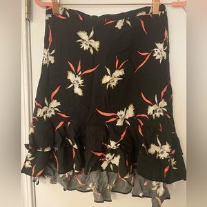 NWT J Crew floral black skirt, With a ruffled bottom, XS